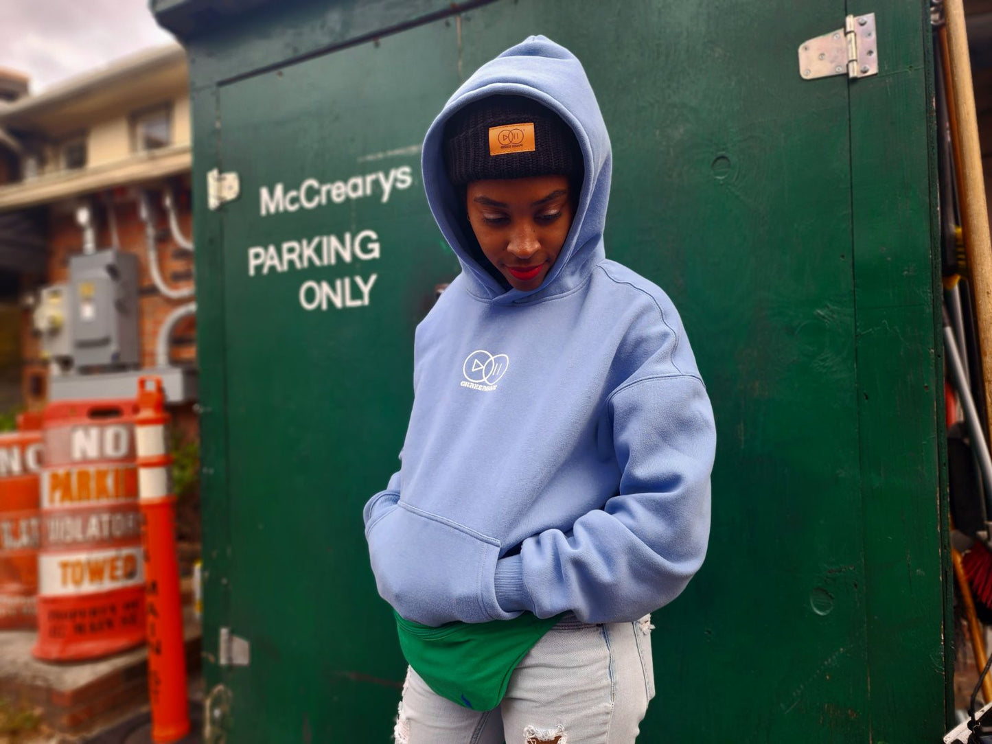 "Hometown Blue" Oversized Craze Above Logo Hoodie